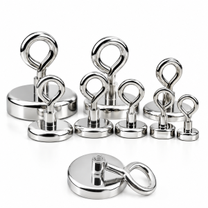 Magnetic eye ring hooks with round bases displayed in different diameters